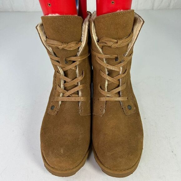 Bearpaw Women’s Krista Hickory Suede Lace Up Boots US 9 Brown Wedge Lined Boots - Picture 3 of 15